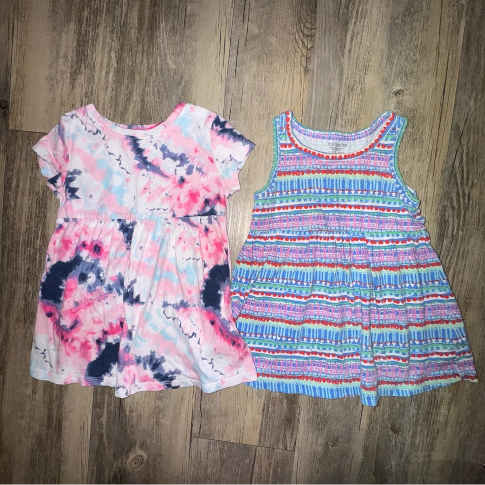 Cat & Jack Pink Tie-Dye and Colorful Striped Dresses - Picture 2 of 8